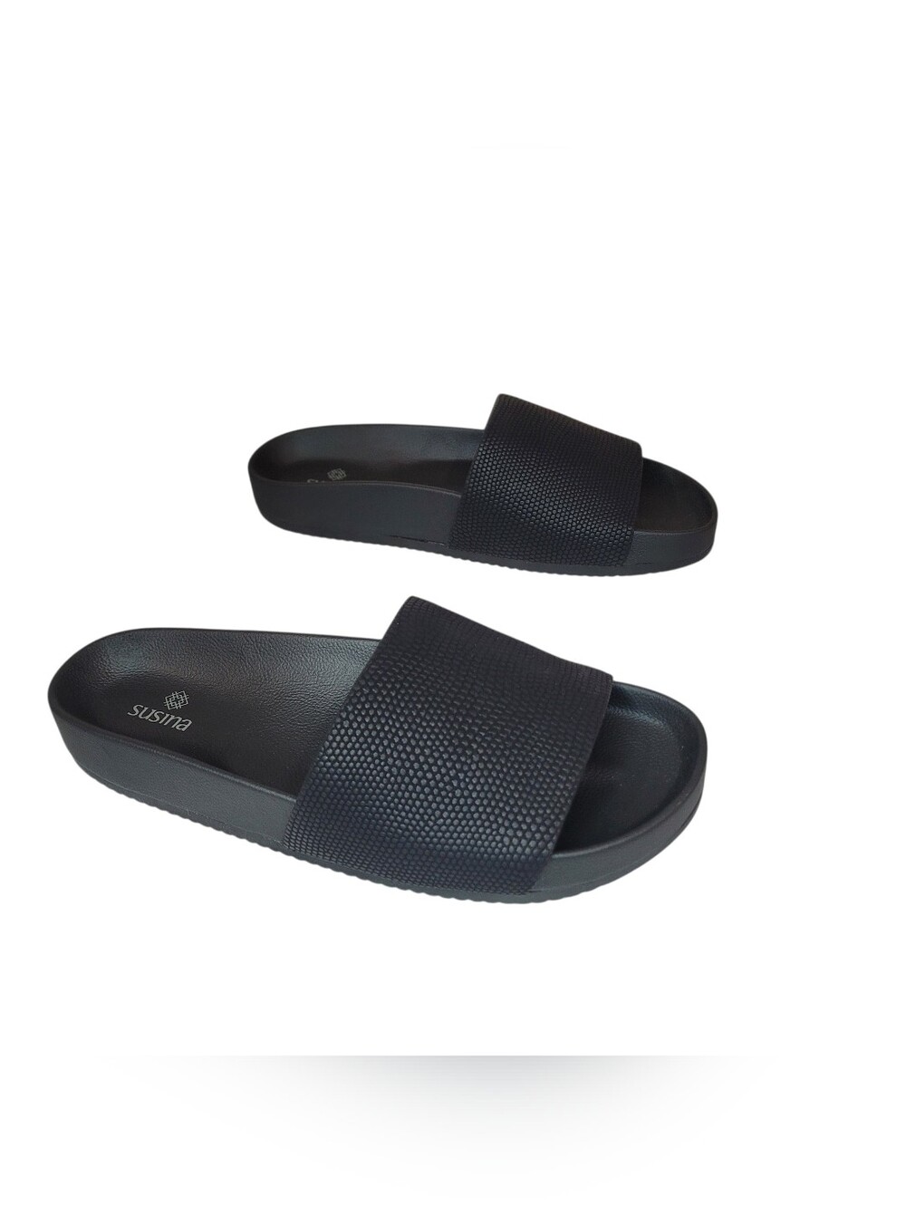 Susina Vila Black Textured Slide Sandals Womens 8
